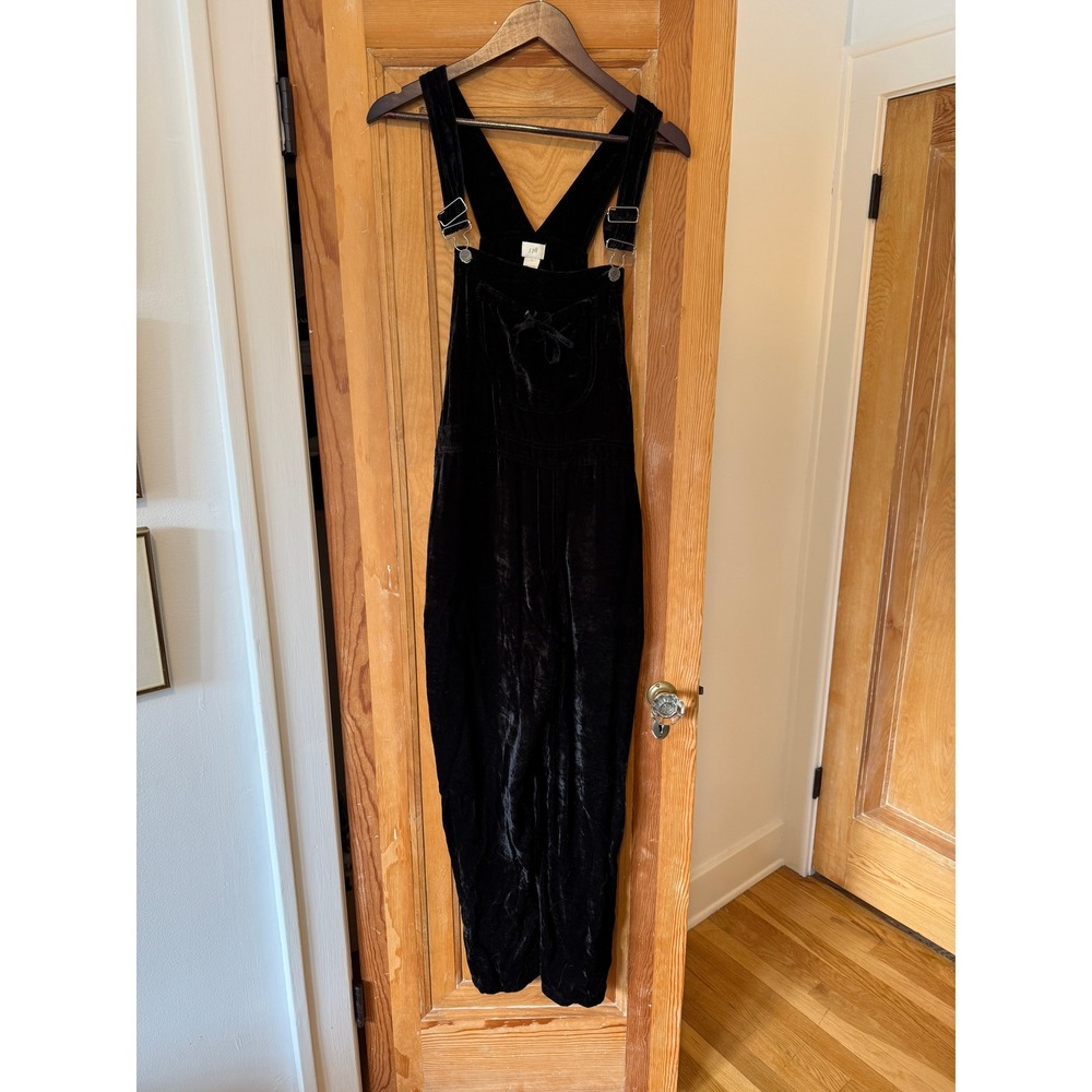 Vintage J.Jill Black Velvet Overalls Straight Leg Bib Dungarees Women Small